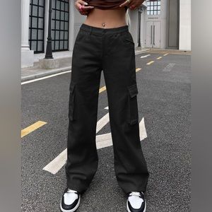 Black loose fit cargo pants